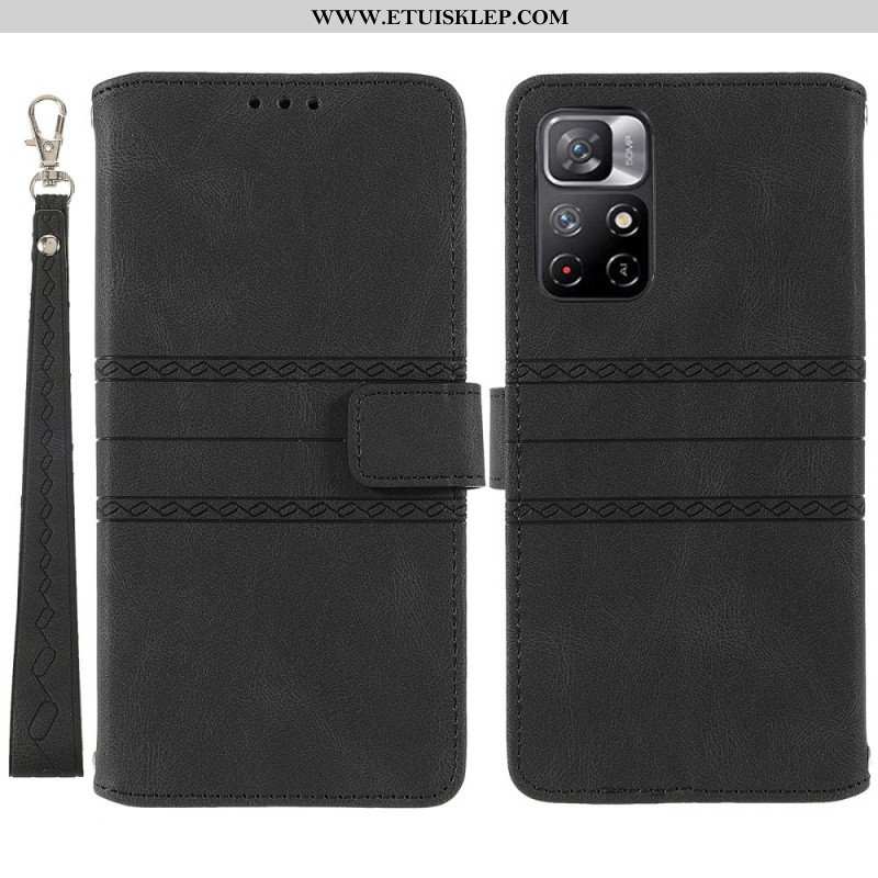 Etui Folio do Poco M4 Pro 5G Koronkowe Szwy